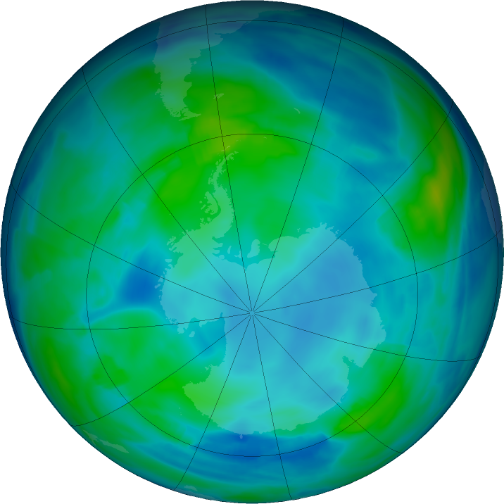 Antarctic ozone map for 19 May 2019